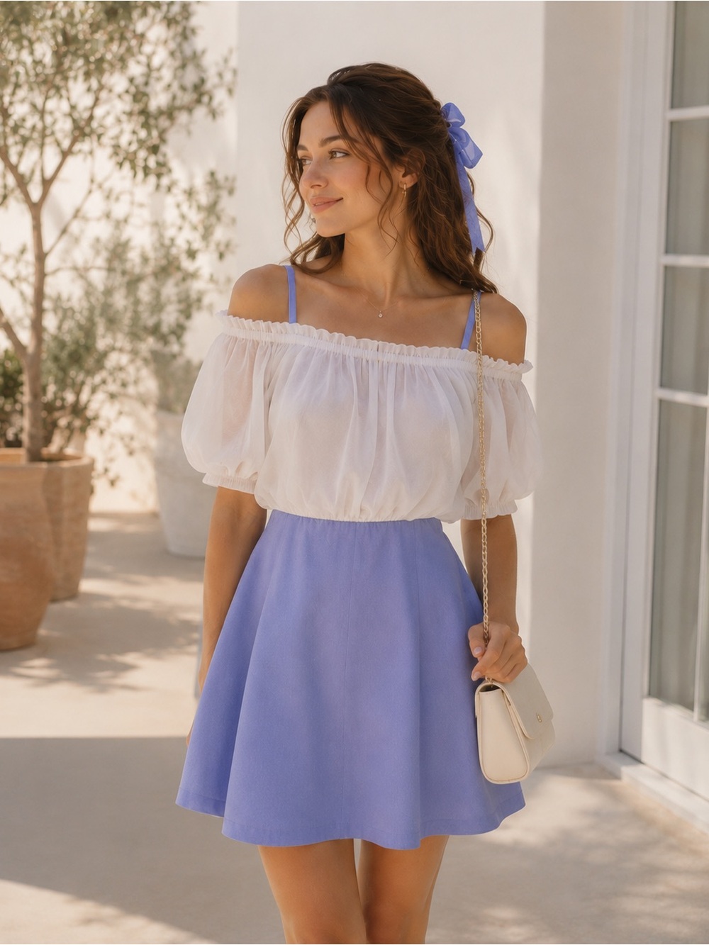 Sky Blue Off-Shoulder Dress